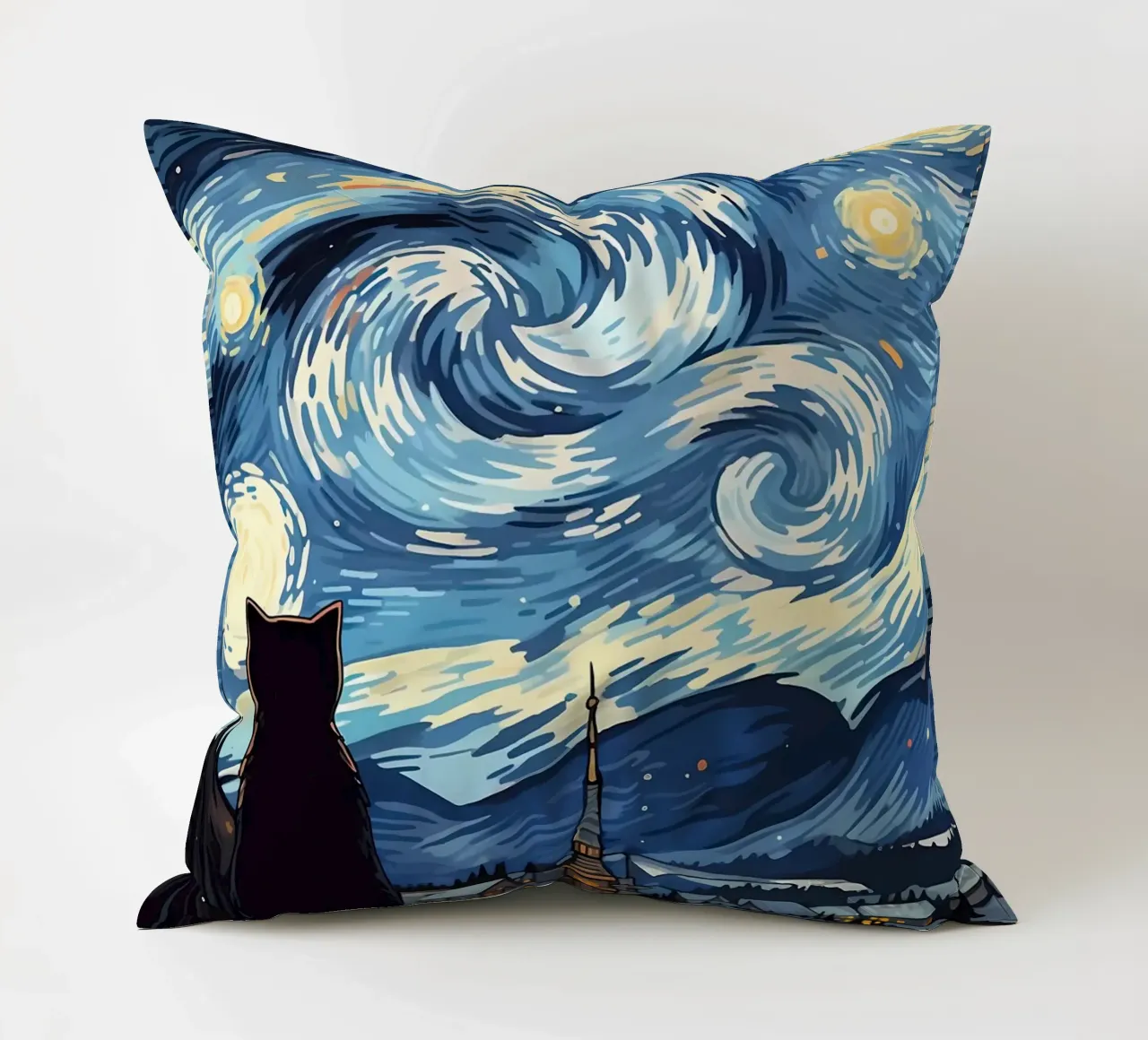 Gatto Notte stellata Van Gogh cuscino da Adrian Patel