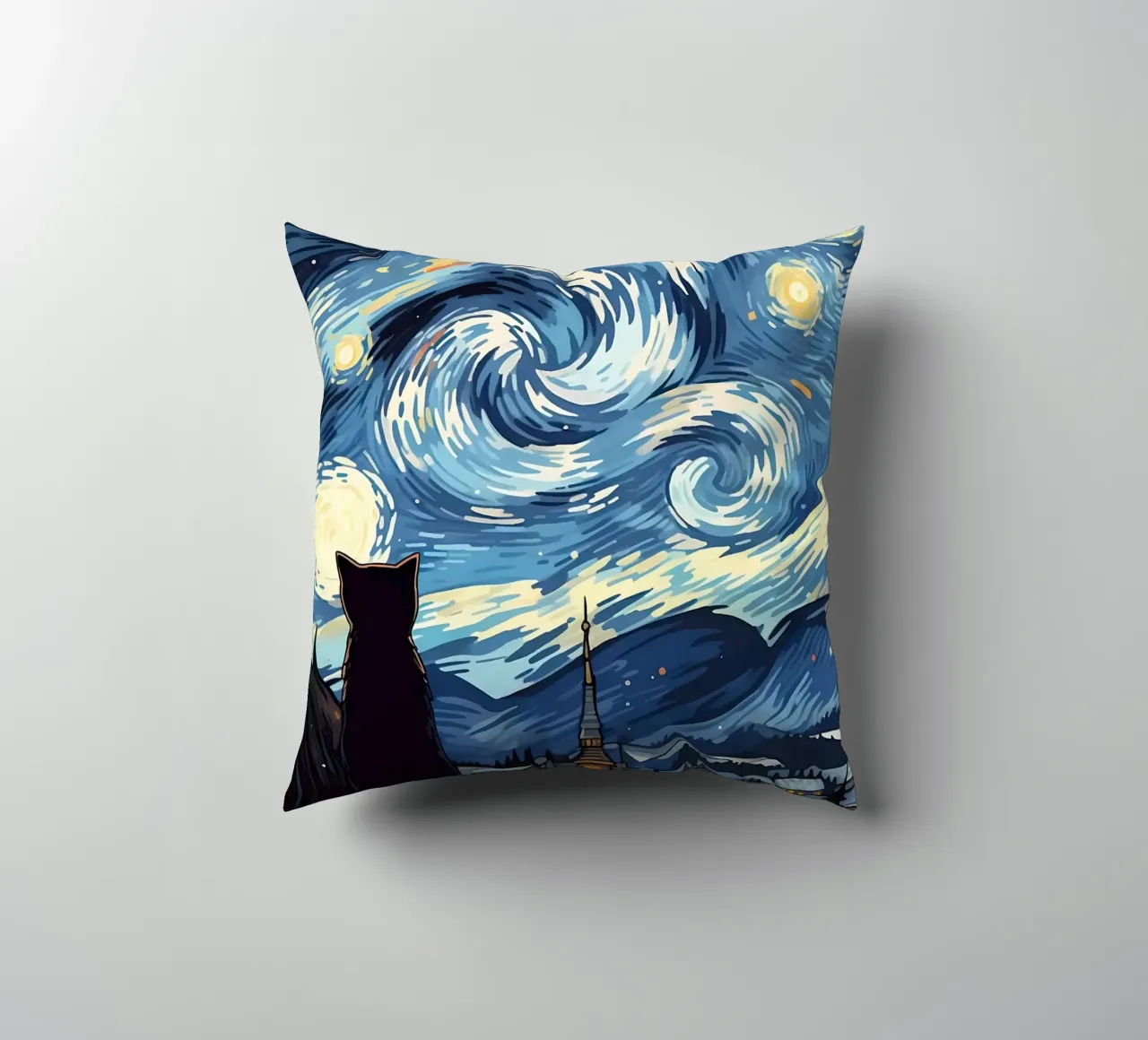 Gatto Notte stellata Van Gogh cuscino da Adrian Patel