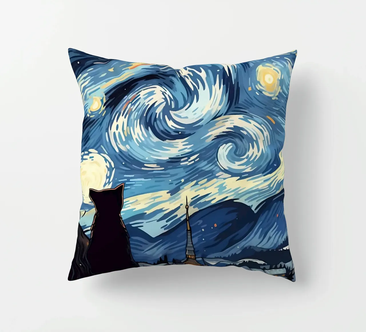 Gatto Notte stellata Van Gogh cuscino da Adrian Patel