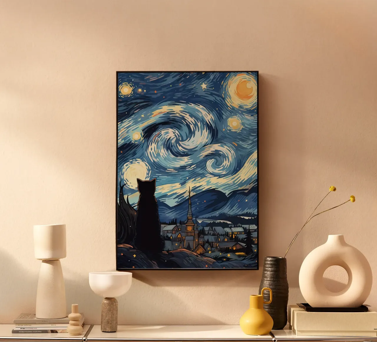 Cat Starry Night Van Gogh forex plate by Adrian Patel