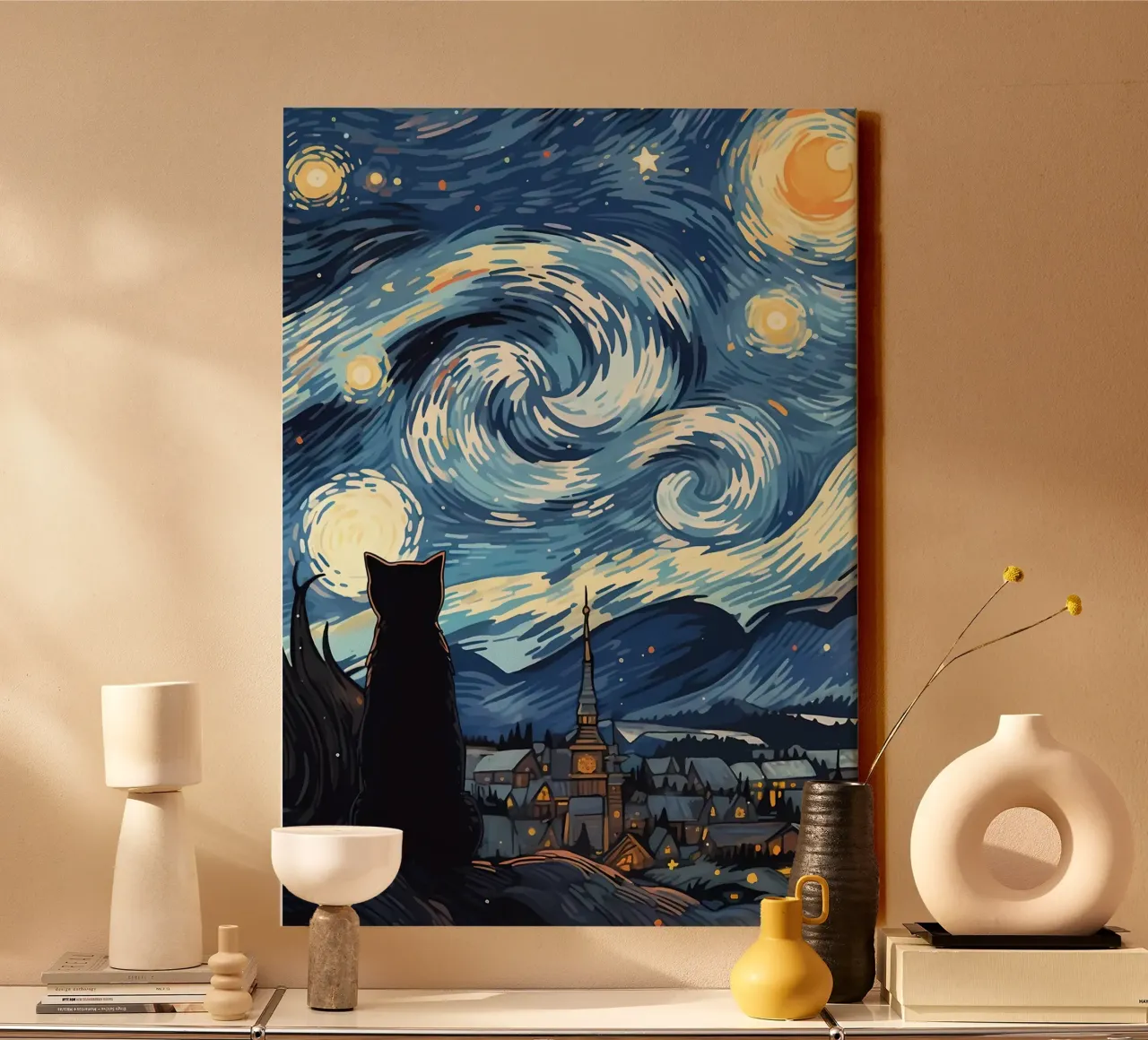Cat Starry Night Van Gogh canvas by Adrian Patel
