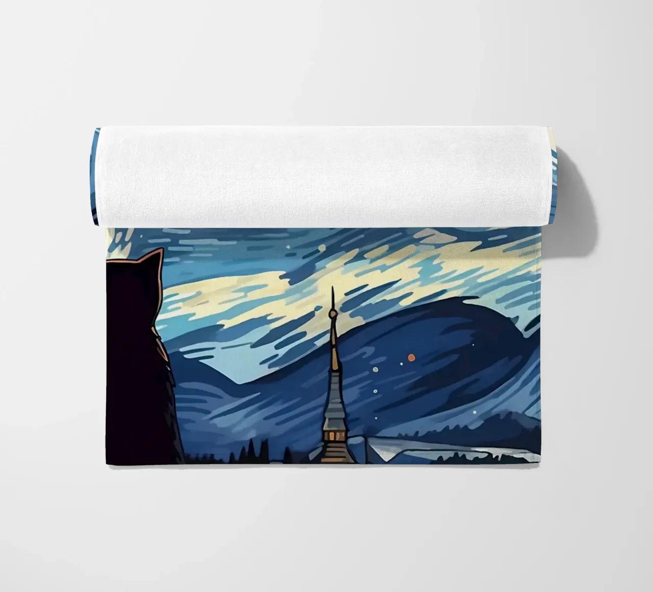 Cat Starry Night Van Gogh beach towel by Adrian Patel