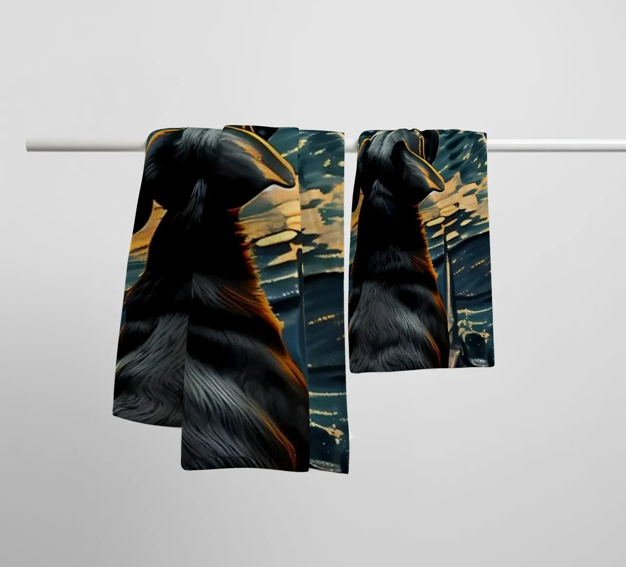 Chien dans la nuit étoilée serviette de bain de Adrian Patel
