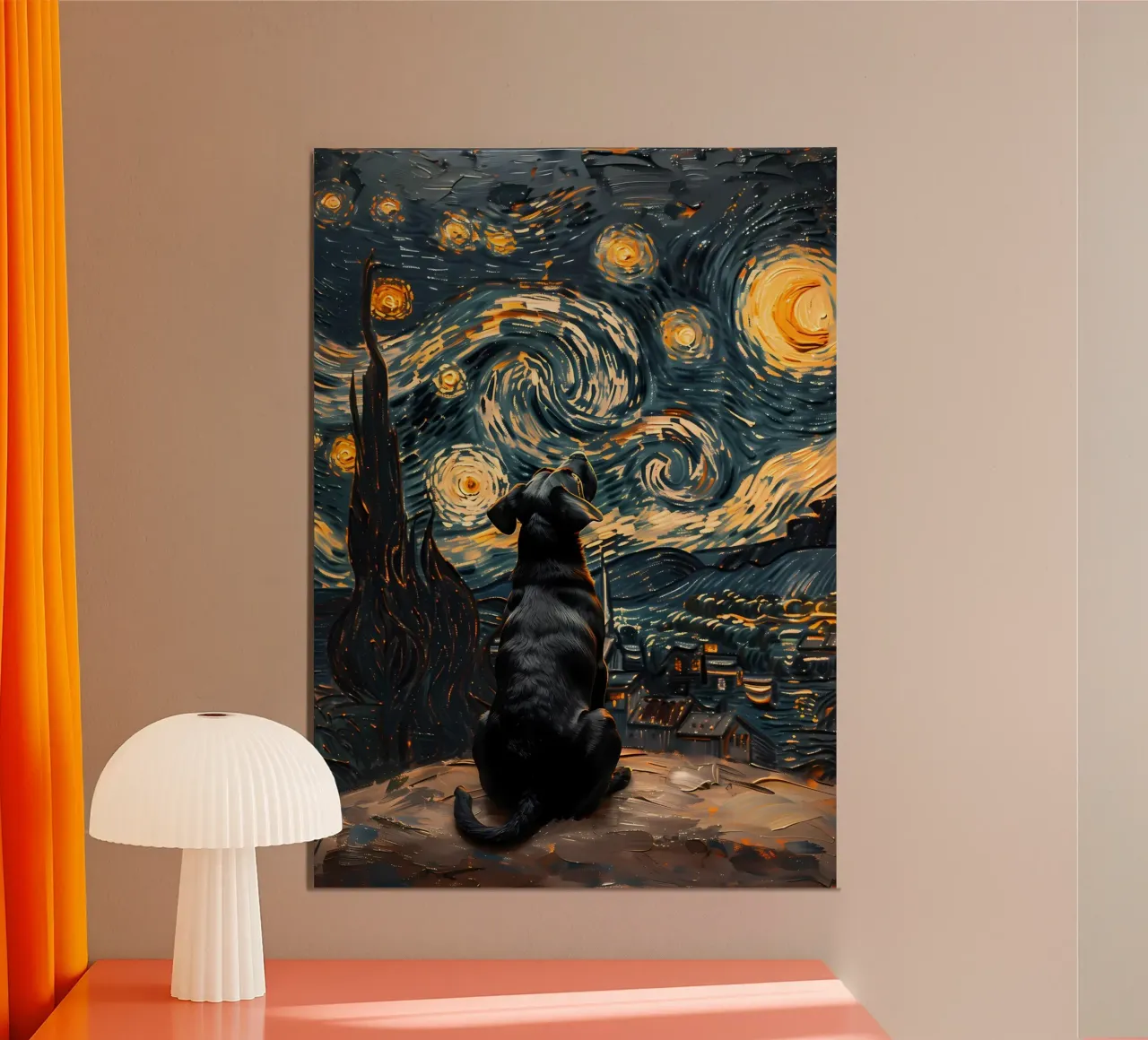 Chien dans la nuit étoilée alu dibond de Adrian Patel