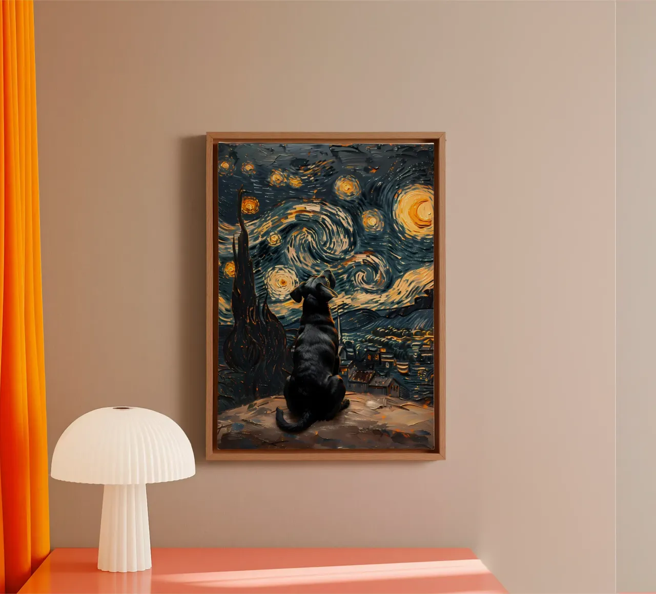 Cane nella notte stellata tela con Cornice a cassetta da Adrian Patel