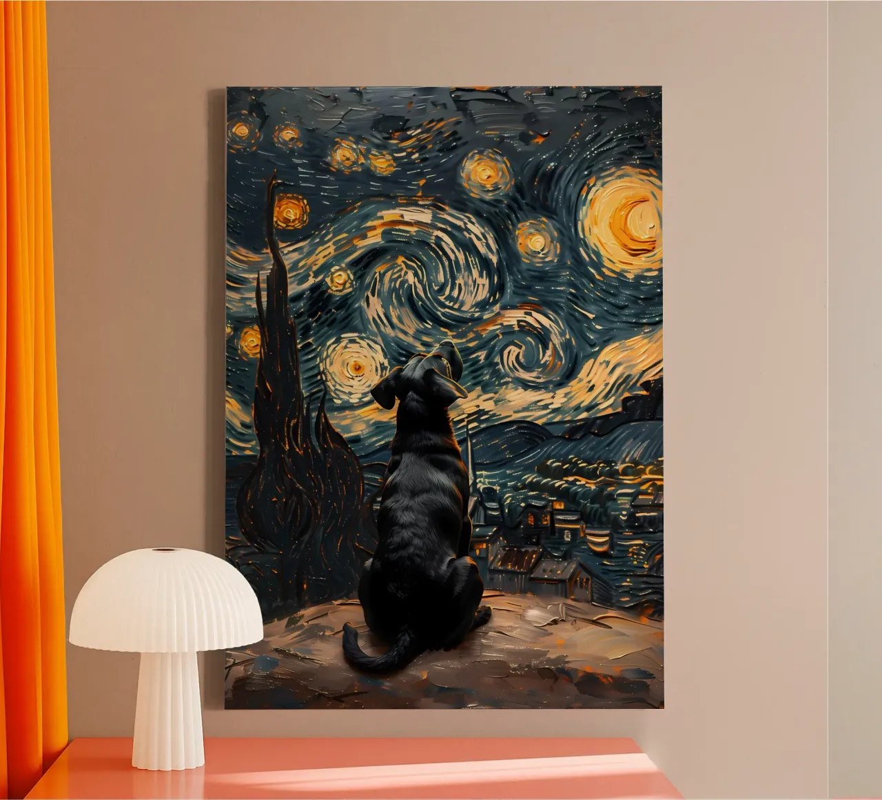 Cane nella notte stellata tela con Cornice a cassetta da Adrian Patel