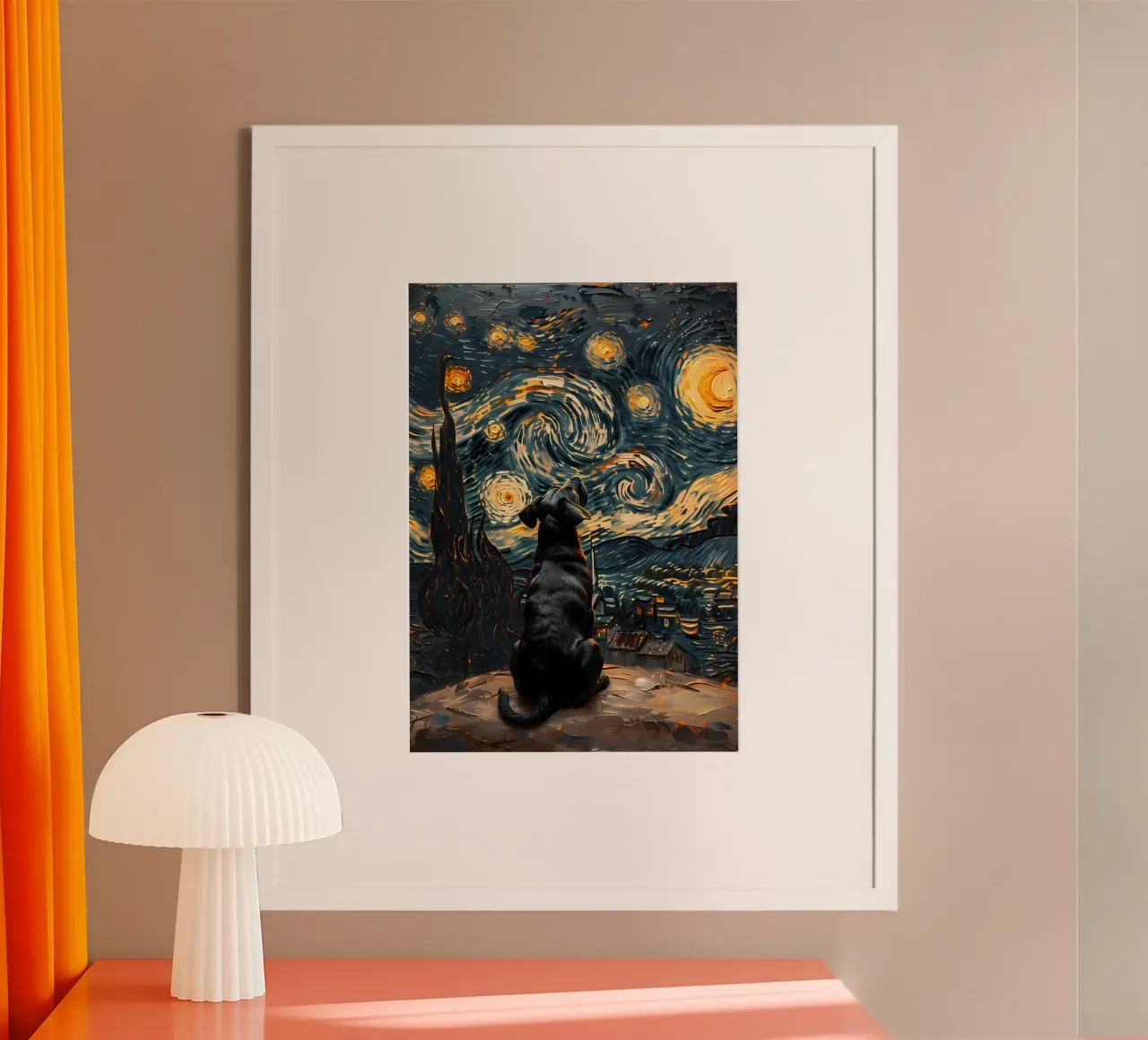 Hond in Sterrennacht poster met aluminium frame van Adrian Patel