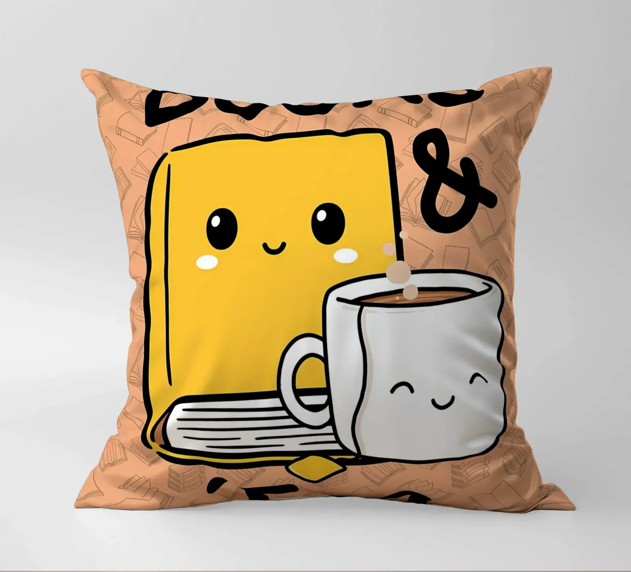 Books & Tea Illustration decorative cushion by Aiden Garcia