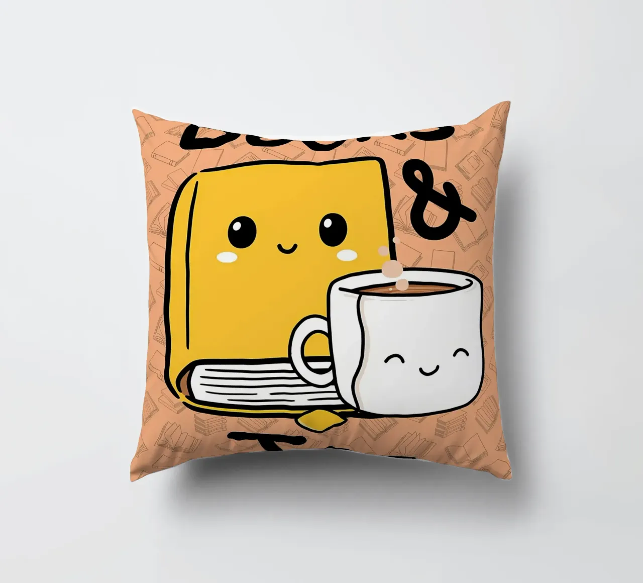 Books & Tea Illustration decorative cushion by Aiden Garcia