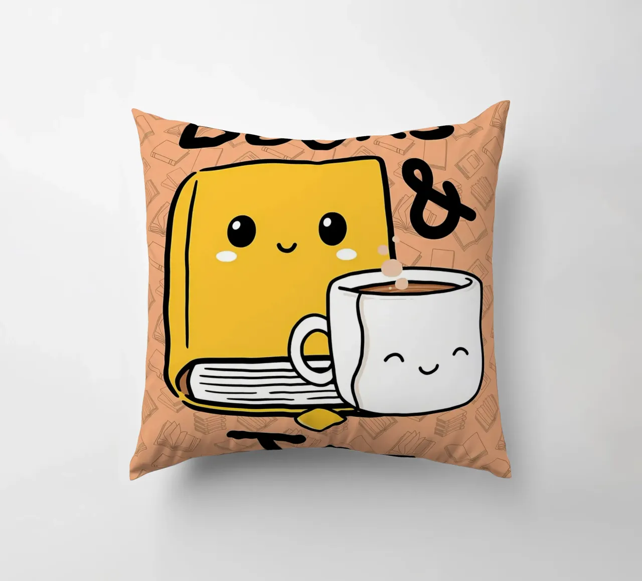 Books & Tea Illustration decorative cushion by Aiden Garcia