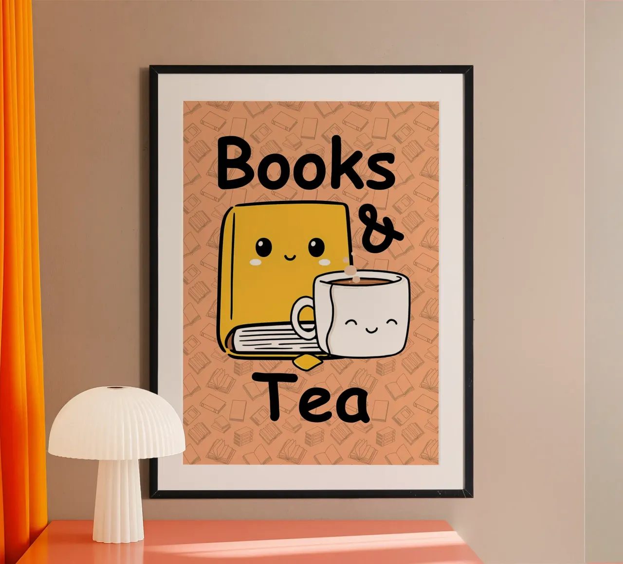 Illustrazione di libri e tè poster con telaio in plastica da Aiden Garcia