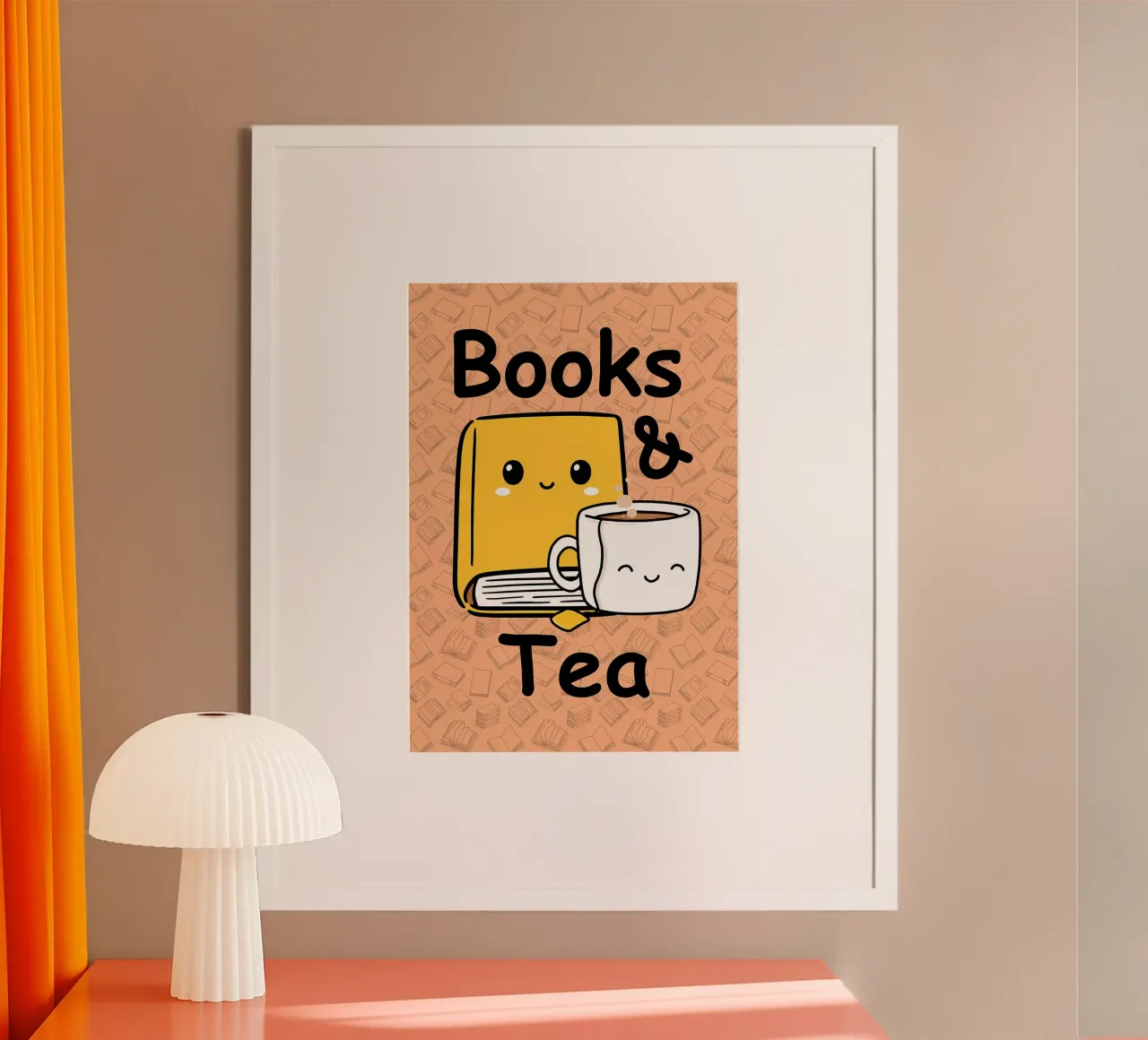 Illustrazione di libri e tè poster con telaio in plastica da Aiden Garcia