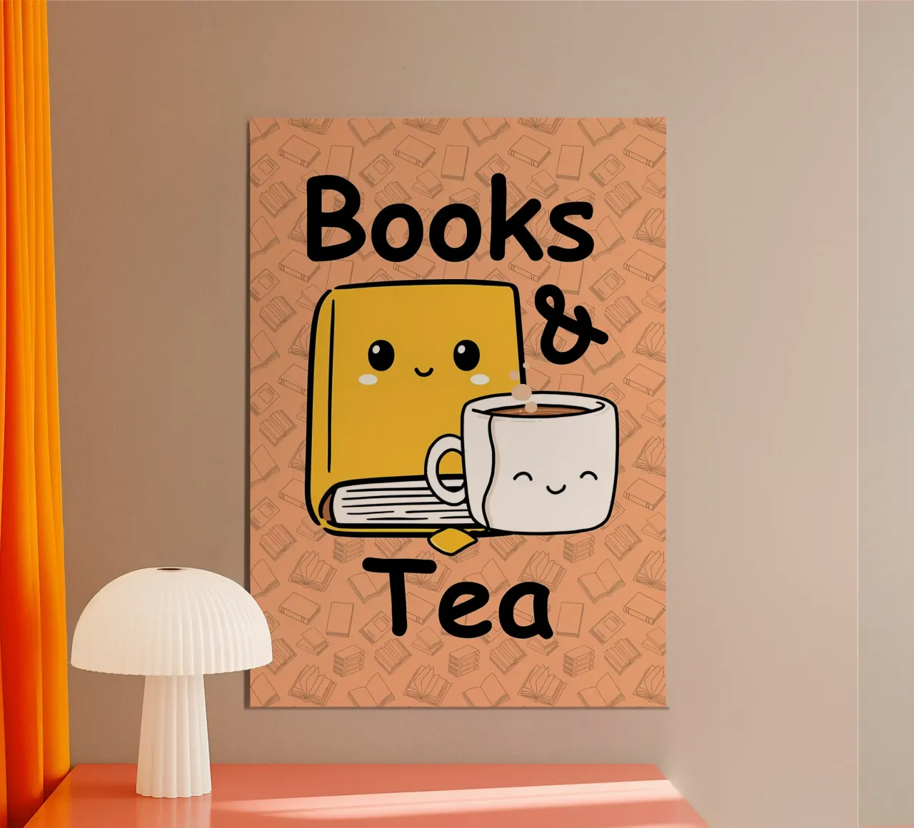 Illustrazione di libri e tè poster con telaio in plastica da Aiden Garcia