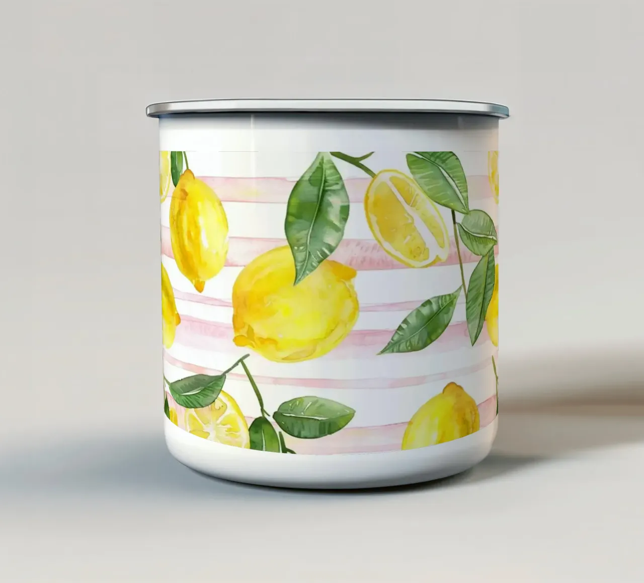 Lemons and Pink Stripes tazza in smalto da Sunflower Soul Studio
