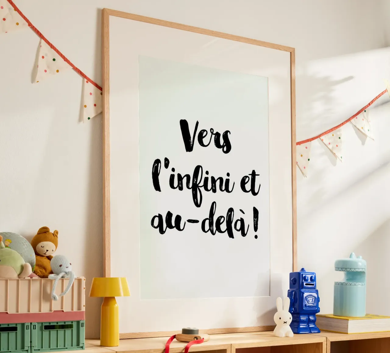 Vers l'infini et au-delà poster con telaio in alluminio da typed