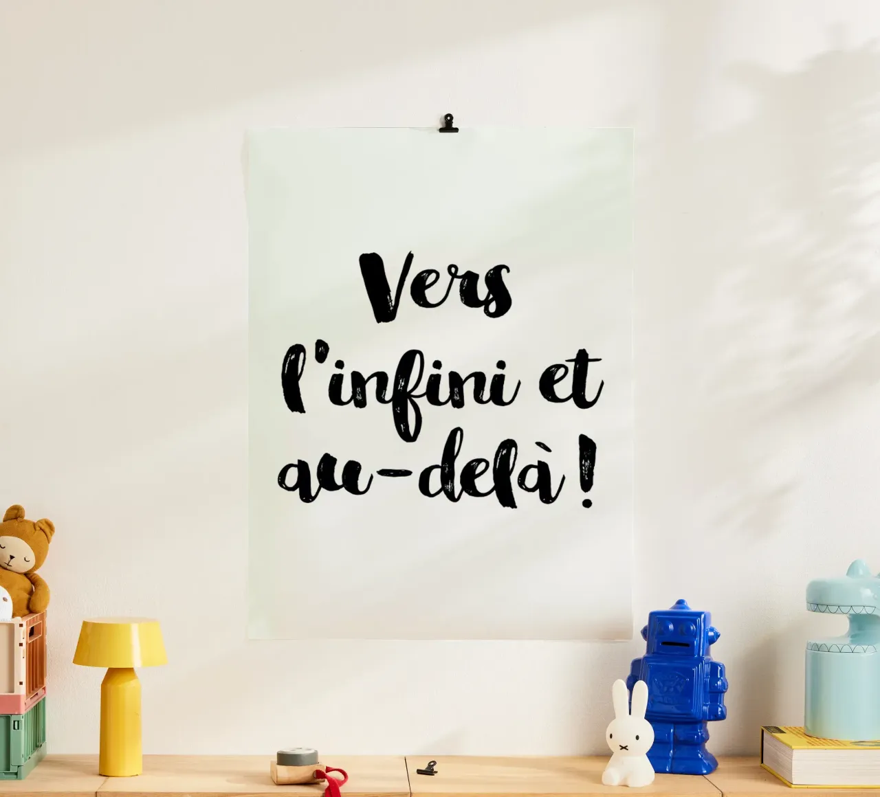 Vers l'infini et au-delà poster con telaio in alluminio da typed