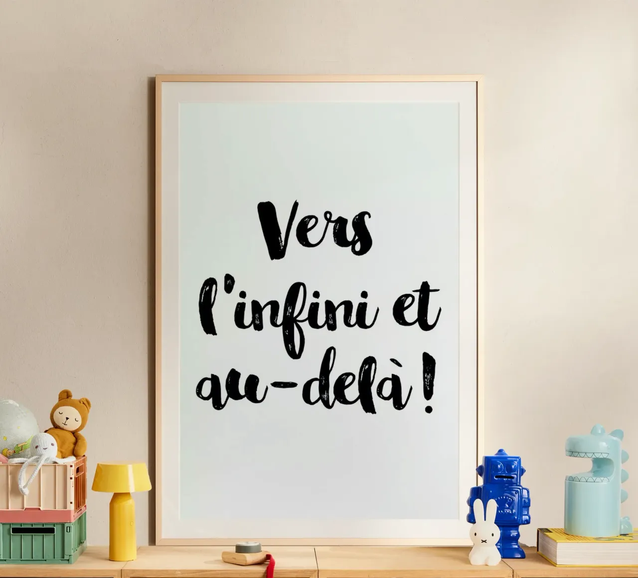 Vers l'infini et au-delà poster con telaio in alluminio da typed