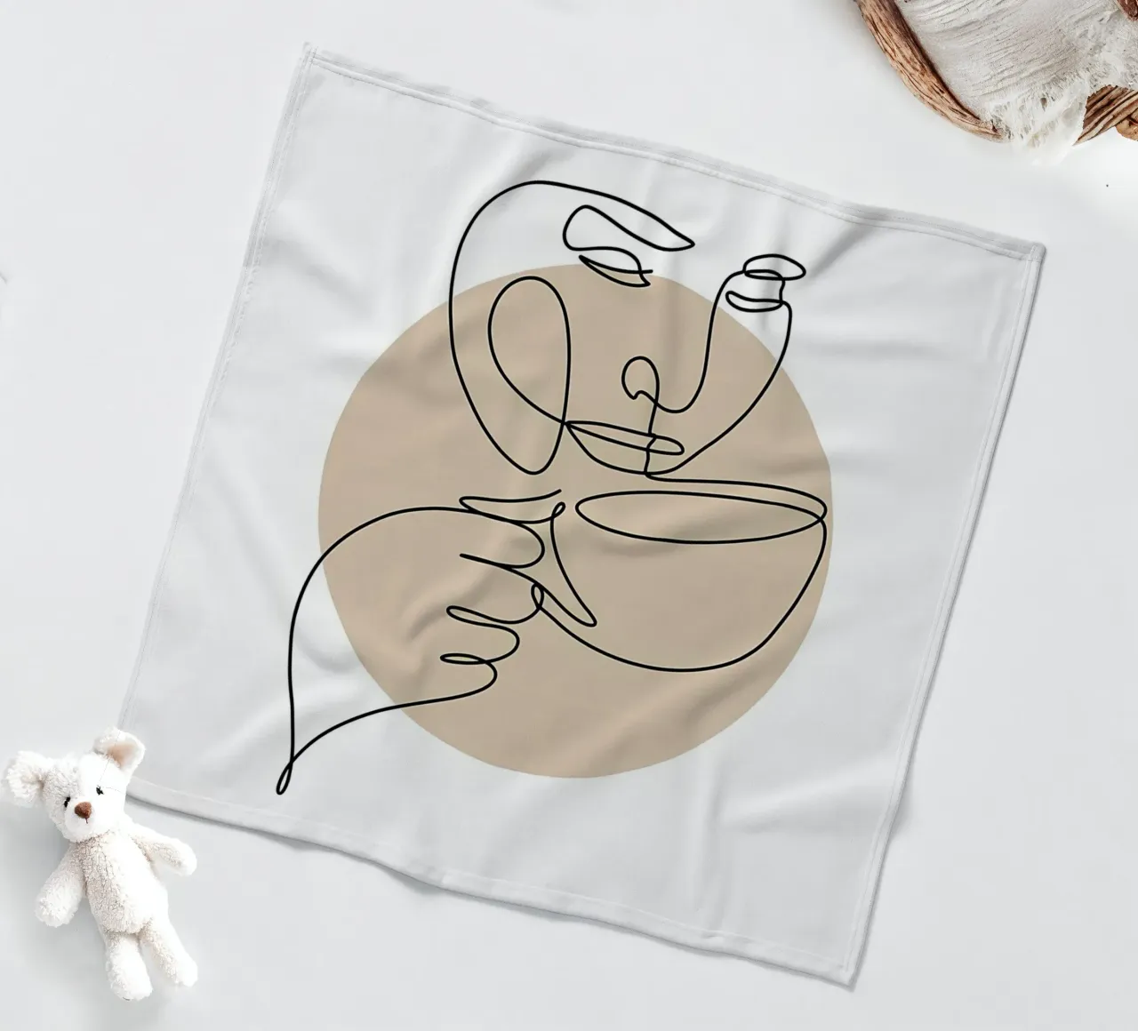 Coffee line art fleece blanket by Aiden Garcia