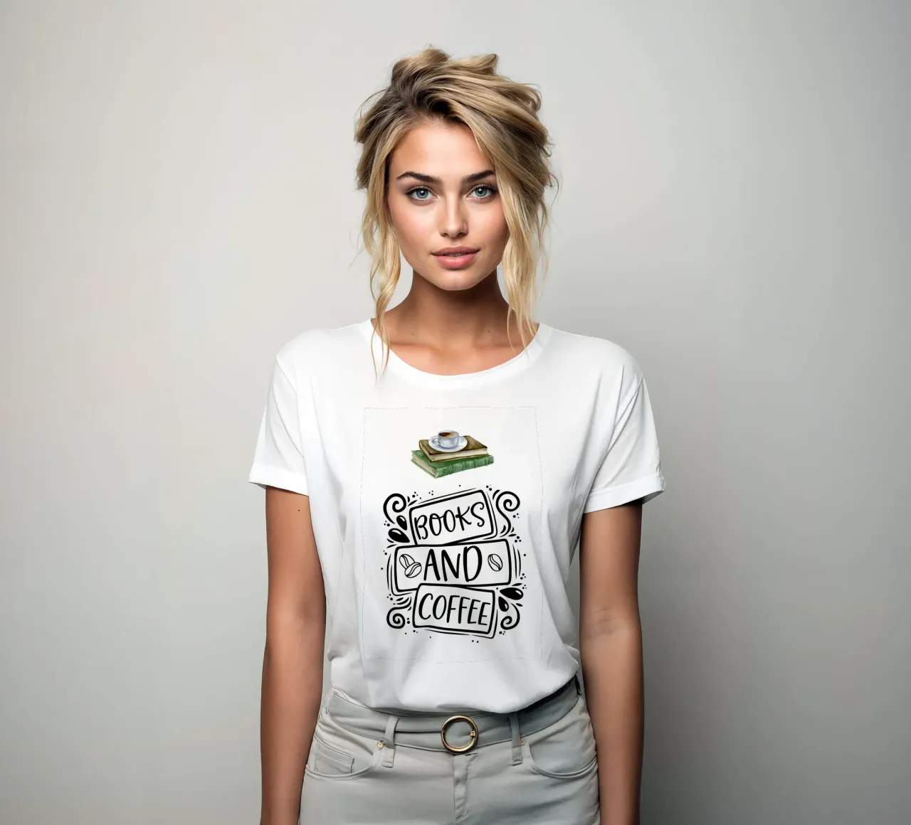 Books and Coffee women's fitted t-shirt by Aiden Garcia