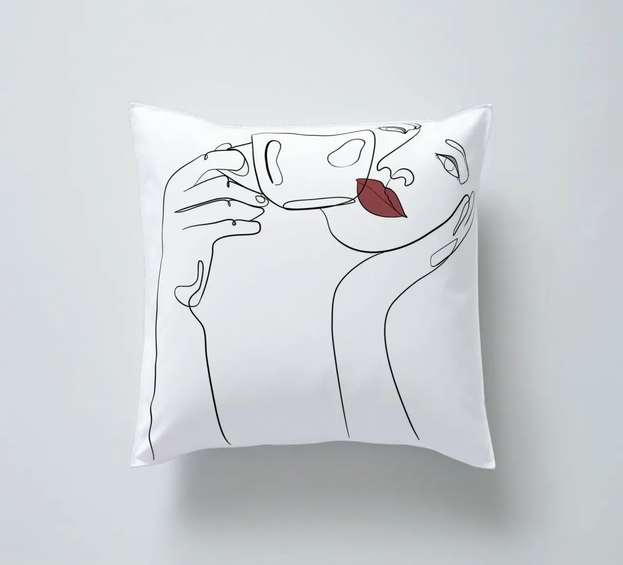 Donna con tazza di caffè in mano cuscino da Aiden Garcia