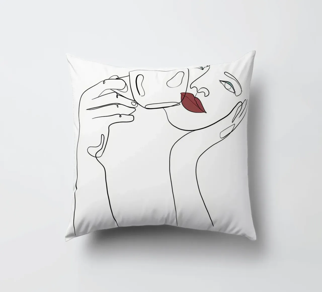 Donna con tazza di caffè in mano cuscino da Aiden Garcia