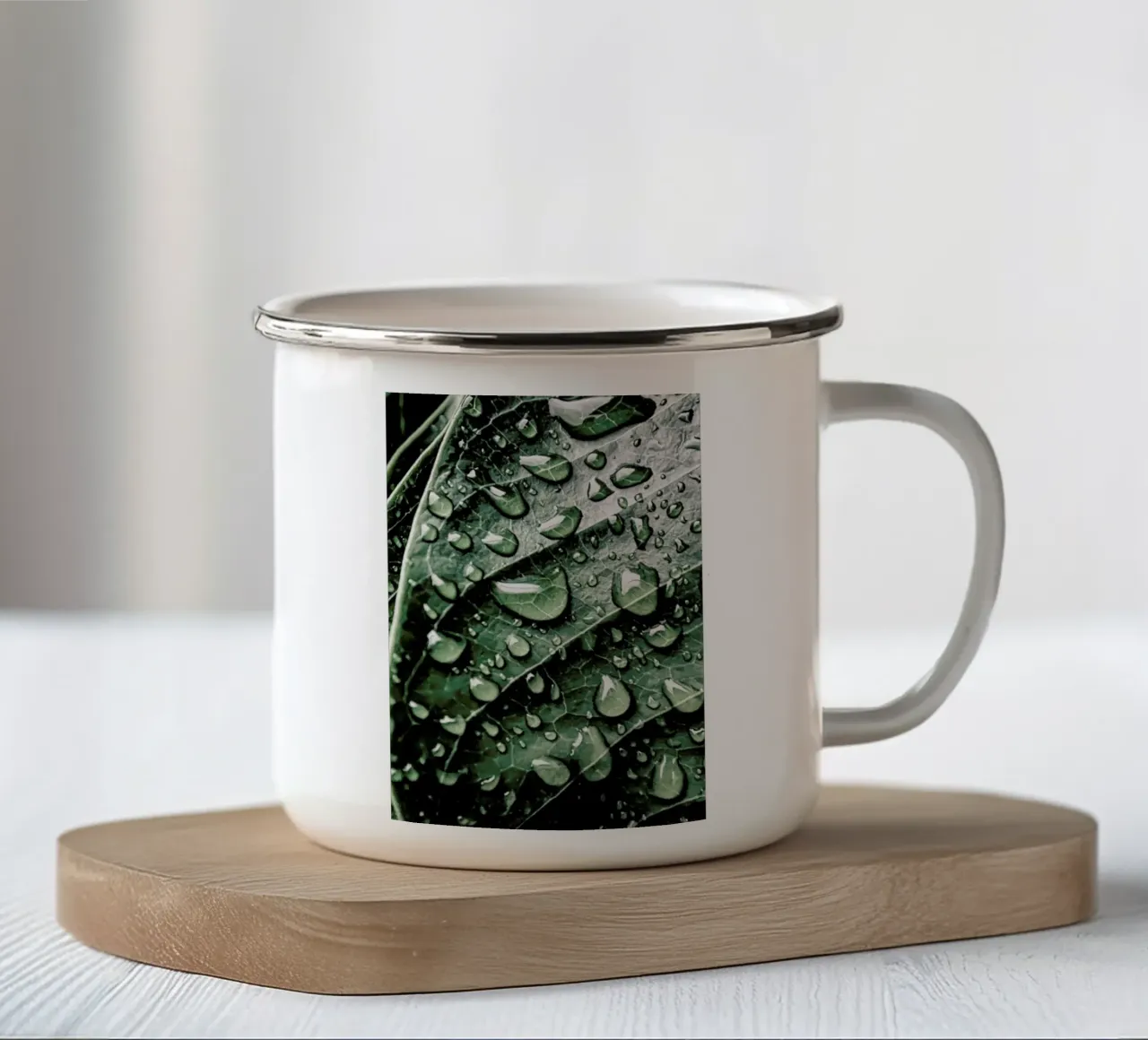 Droplets On Leaves enamel mug by Flora & Fauna