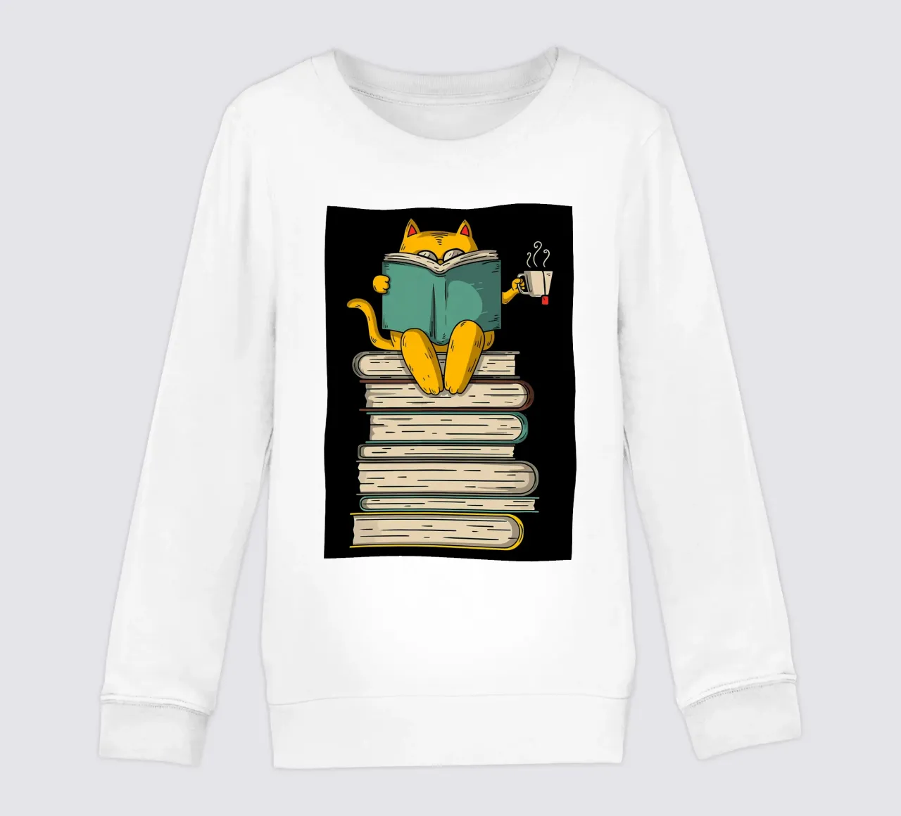 Funny Cat Reading Book Art kids sweatshirt by Aiden Garcia