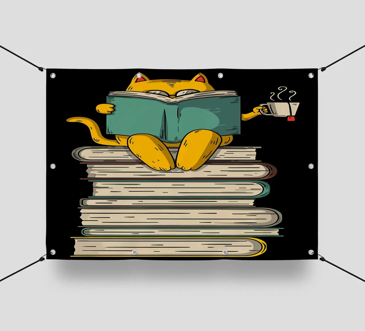 Grappige Kat Leest Boek Kunst pvc-zeil van Aiden Garcia