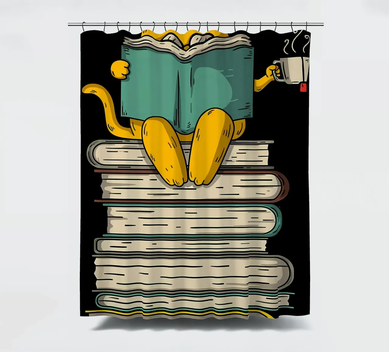 Funny Cat Reading Book Art shower curtain by Aiden Garcia