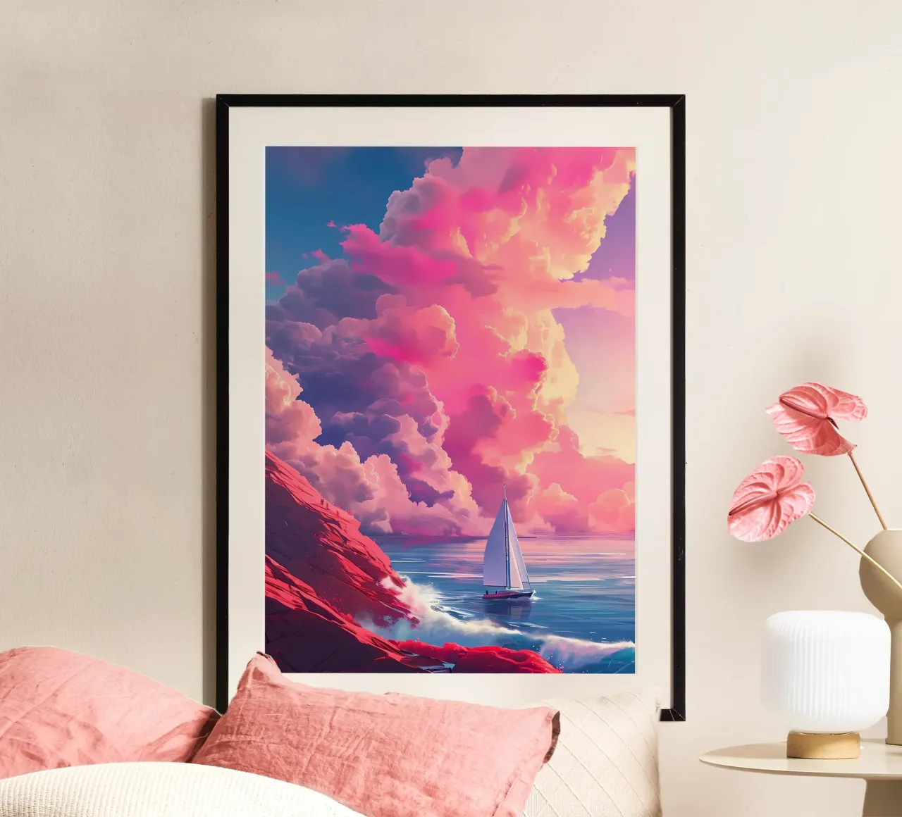 Sunset Sailing Pink Clouds poster by Bartosz Powalka