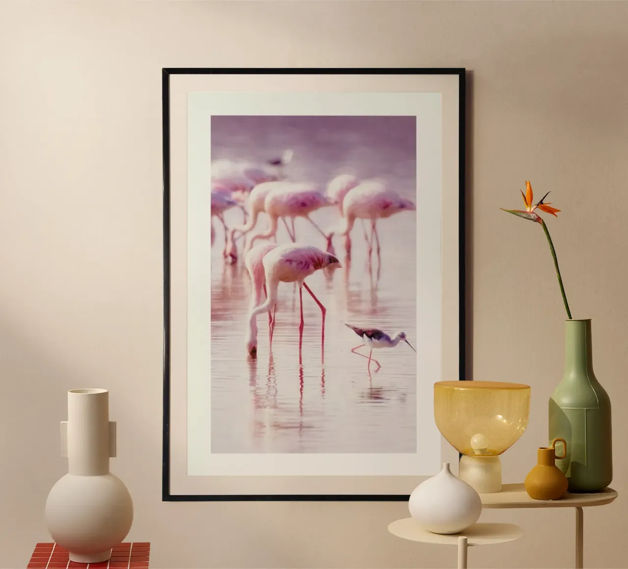 Flamingos in the Shallow carta hahnemühle da Natural Kingdom