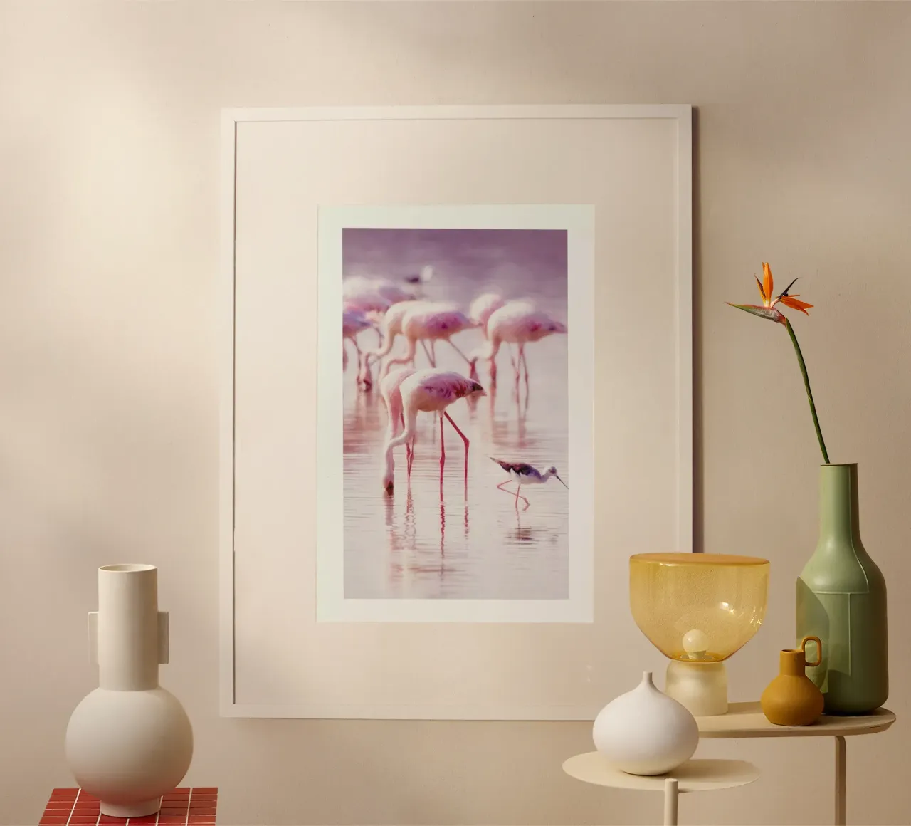 Flamingos in the Shallow carta hahnemühle da Natural Kingdom