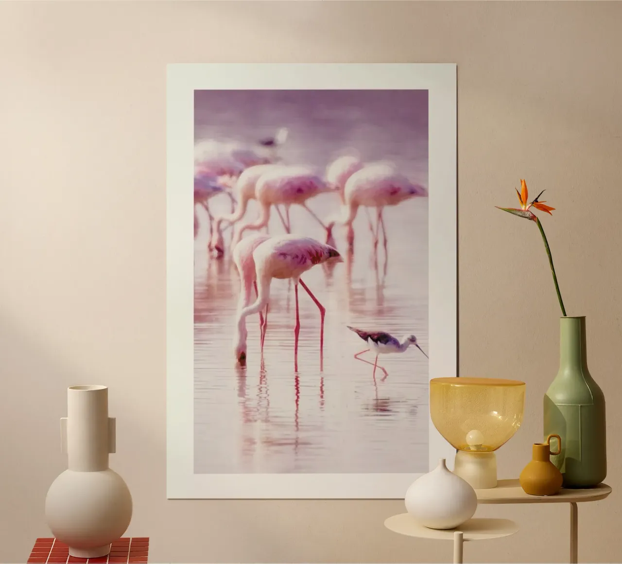 Flamingos in the Shallow carta hahnemühle da Natural Kingdom