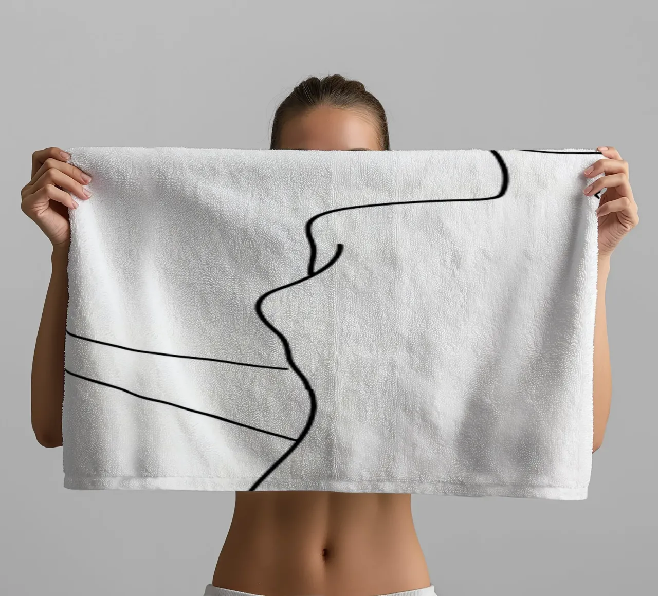 Woman body one line art towel by Aiden Garcia