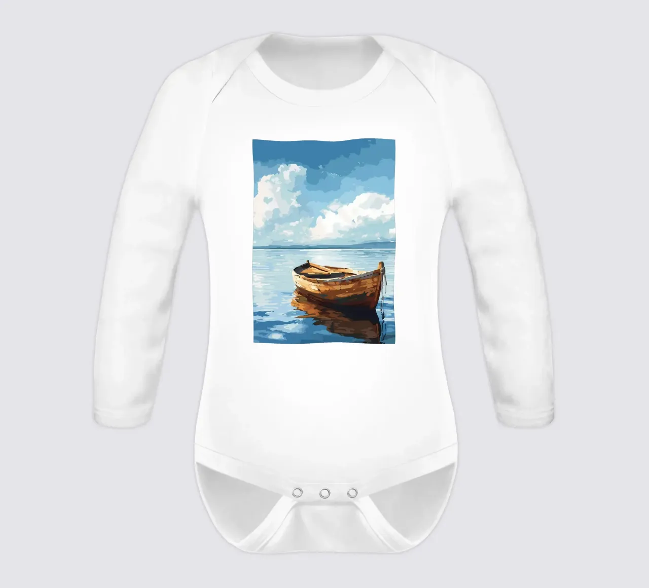 Bateau en bois sur une eau calme body manches longues de Bartosz Powalka