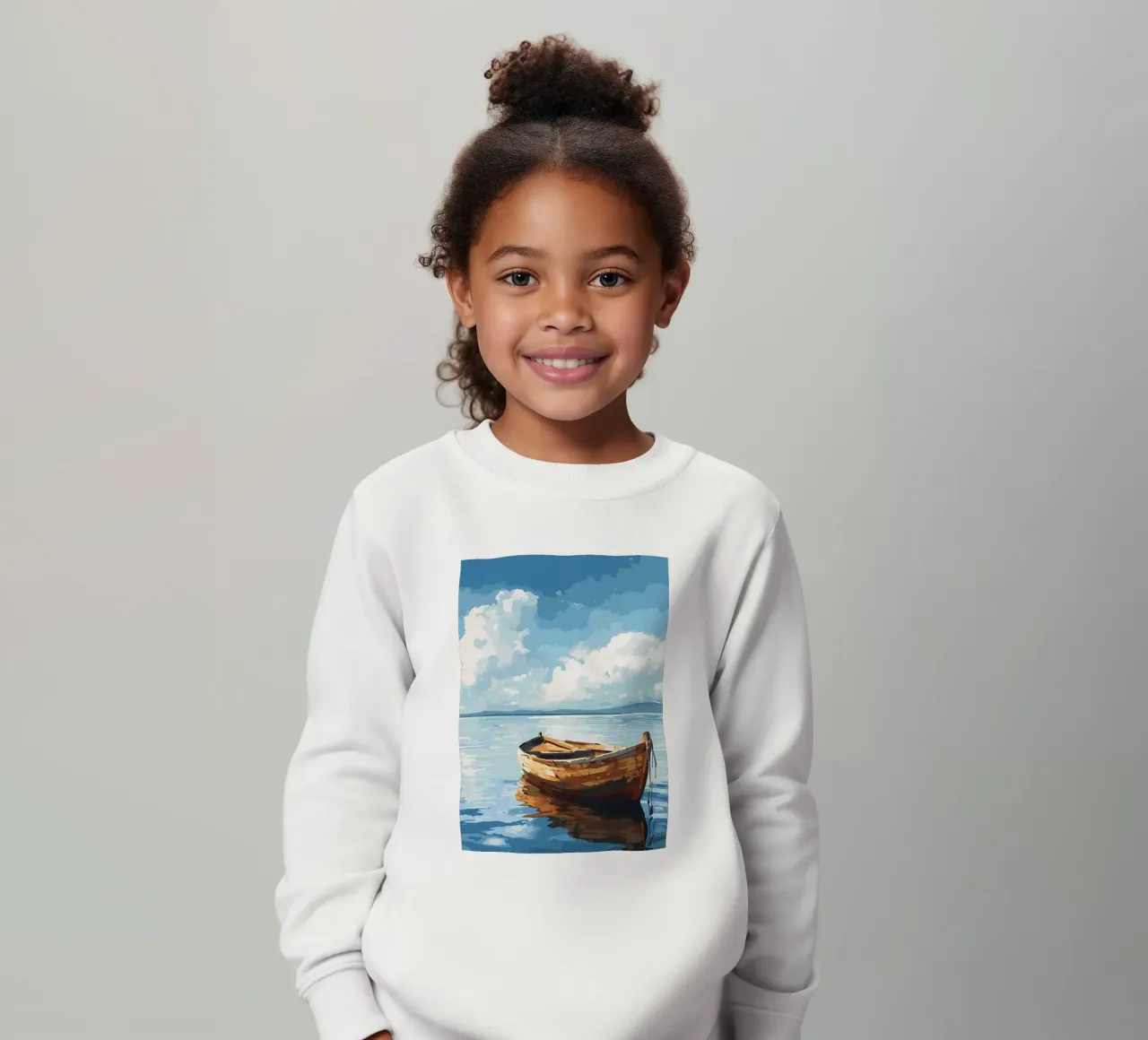 Holzboot auf ruhigem Wasser Kinder Sweatshirt von Bartosz Powalka