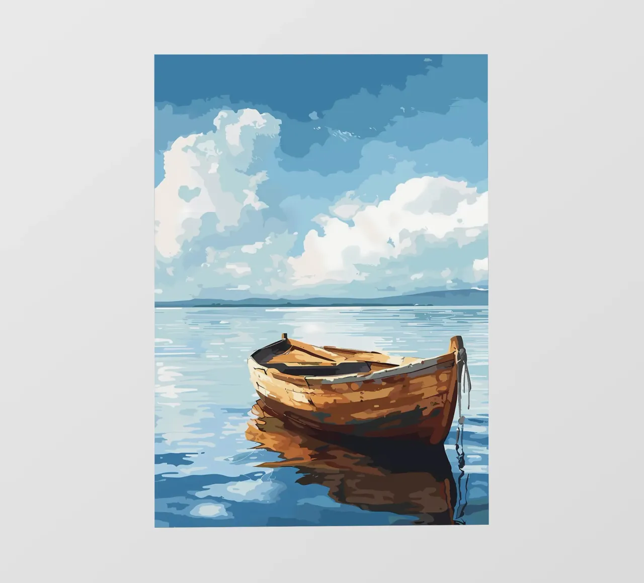 Holzboot auf ruhigem Wasser Fototapete von Bartosz Powalka