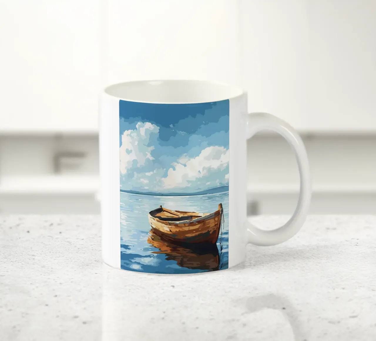 Barca di legno su acque calme tazza in ceramica da Bartosz Powalka