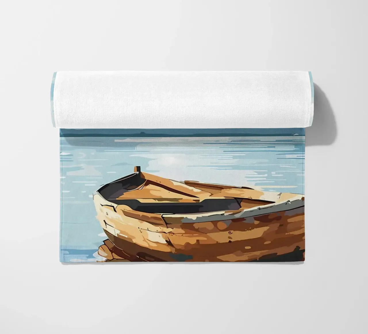 Barco de madera en aguas tranquilas toalla de playa de Bartosz Powalka