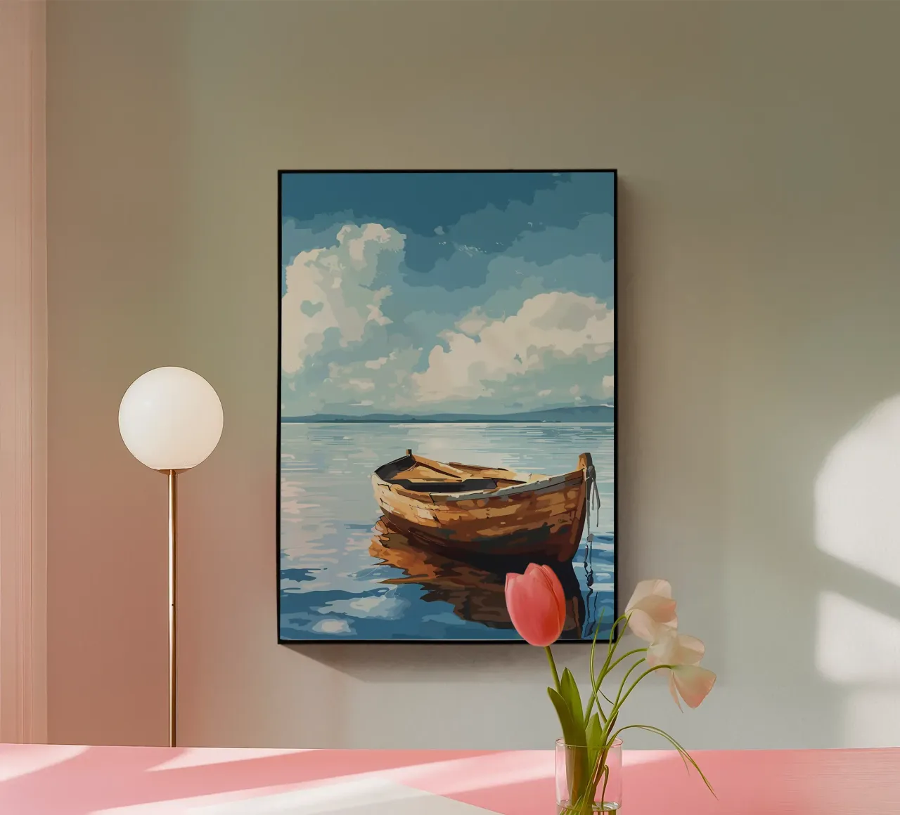 Holzboot auf ruhigem Wasser Acryl-Glas von Bartosz Powalka