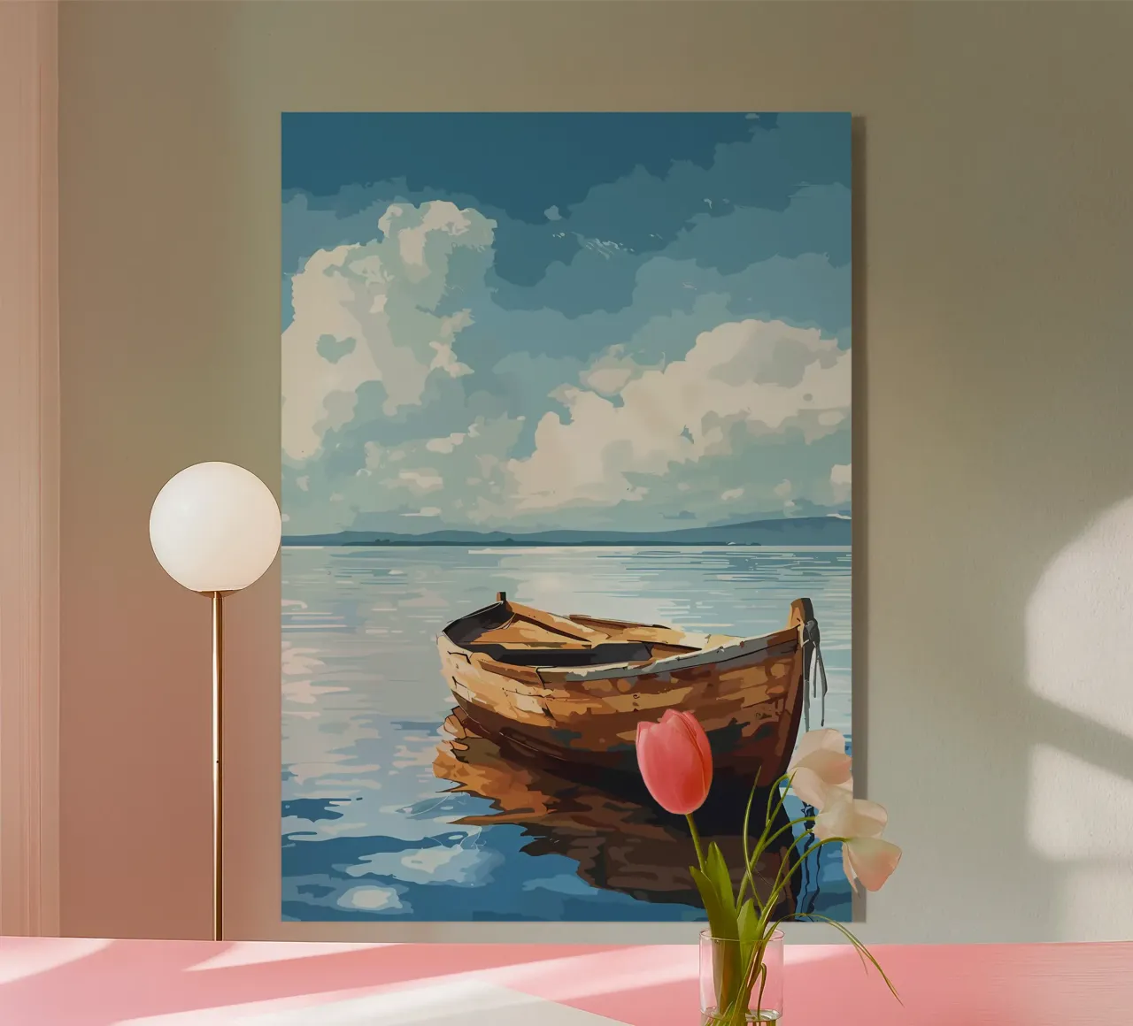 Holzboot auf ruhigem Wasser Acryl-Glas von Bartosz Powalka