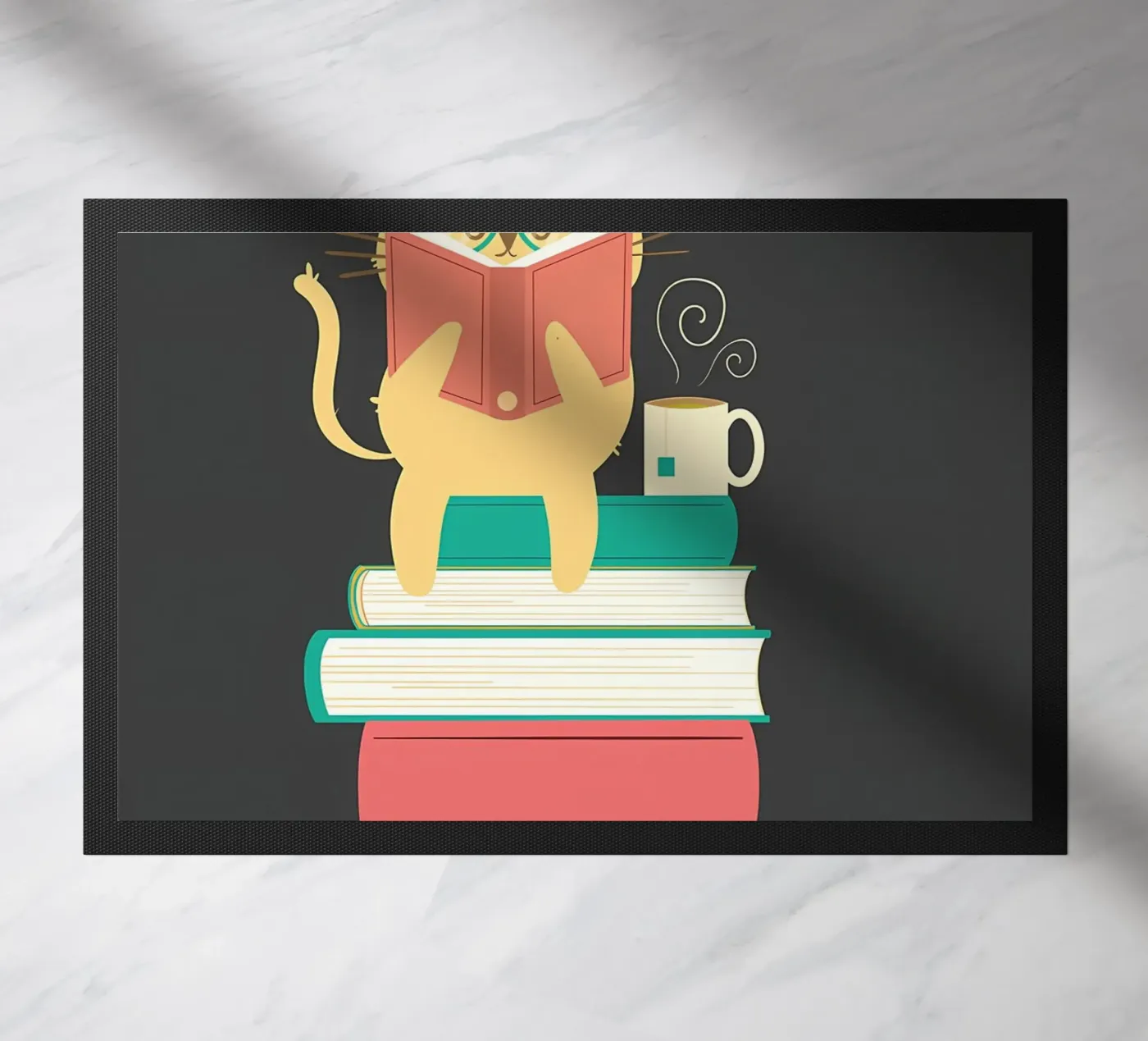 Reading Cat Funny Book doormat by Aiden Garcia