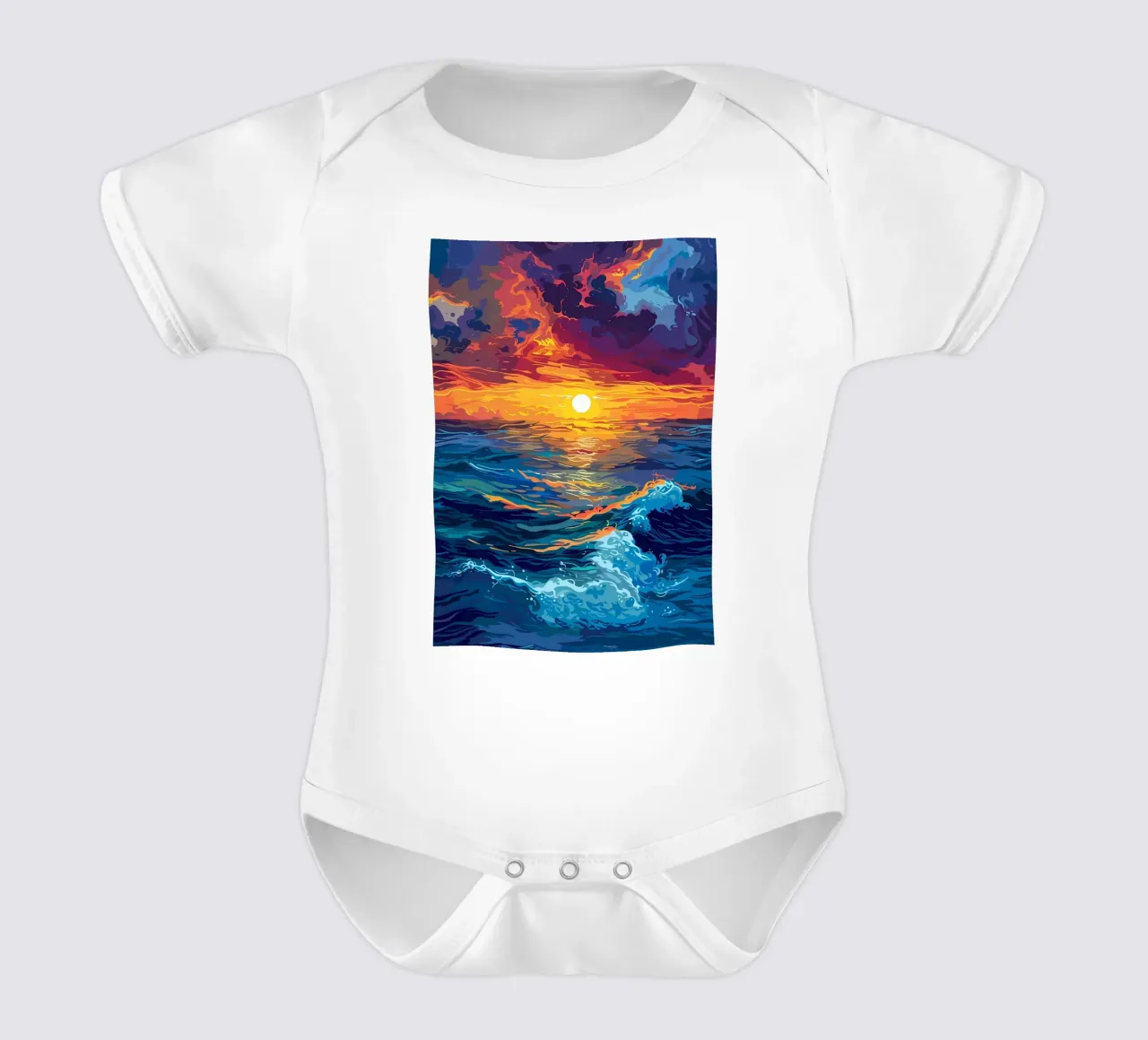 Paesaggio con tramonto sull'oceano body neonato maniche corte da Bartosz Powalka