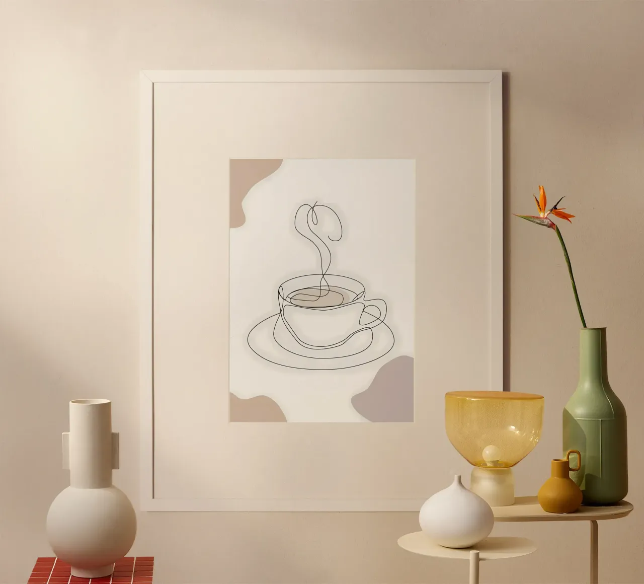 Tazza da caffè fumante poster con telaio in alluminio da Aiden Garcia