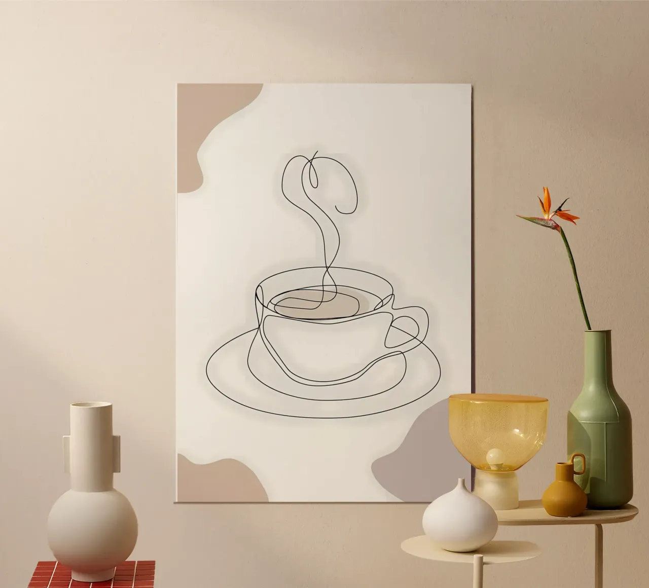 Tazza da caffè fumante poster con telaio in alluminio da Aiden Garcia