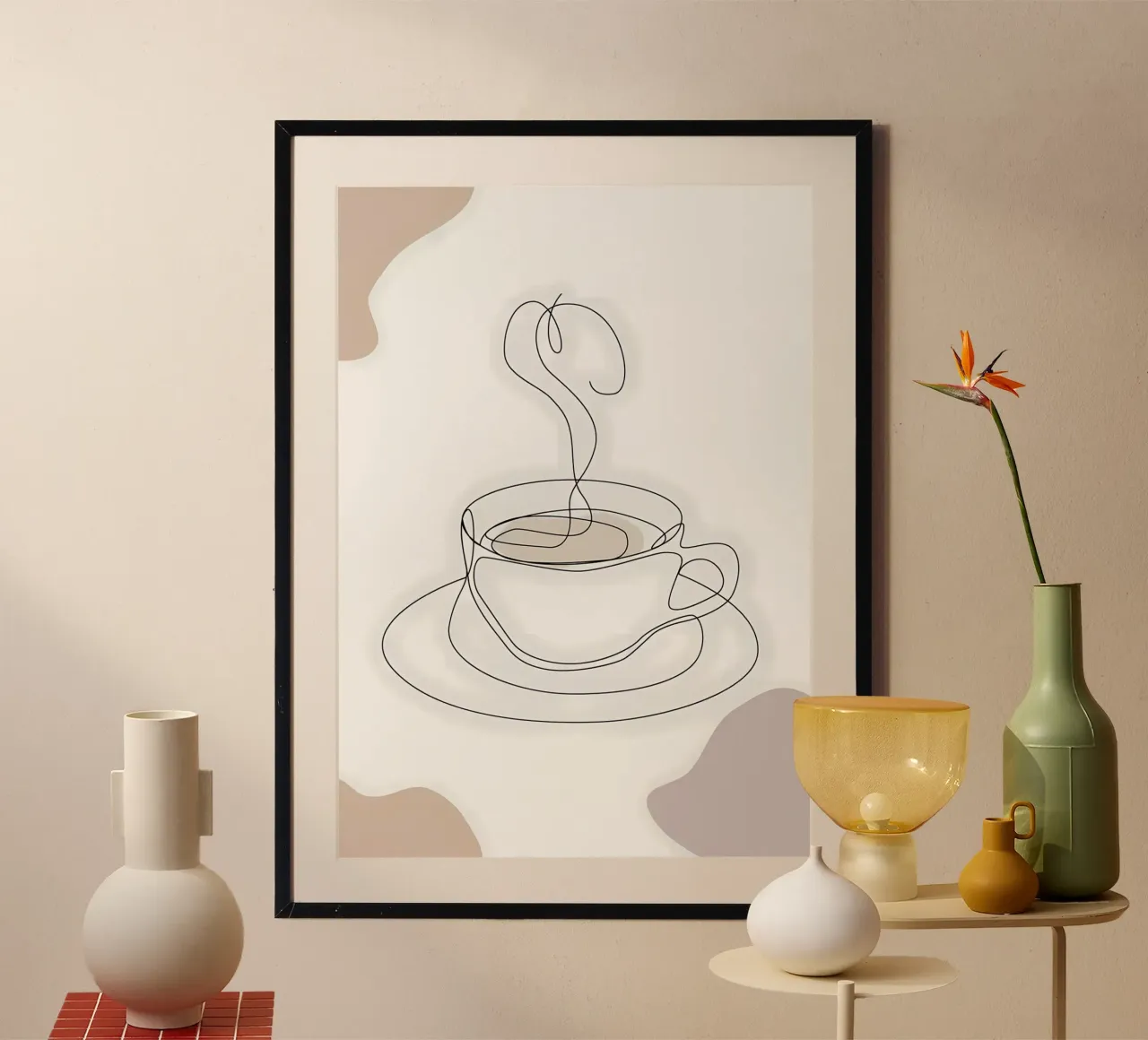 Tazza da caffè fumante poster con telaio in alluminio da Aiden Garcia