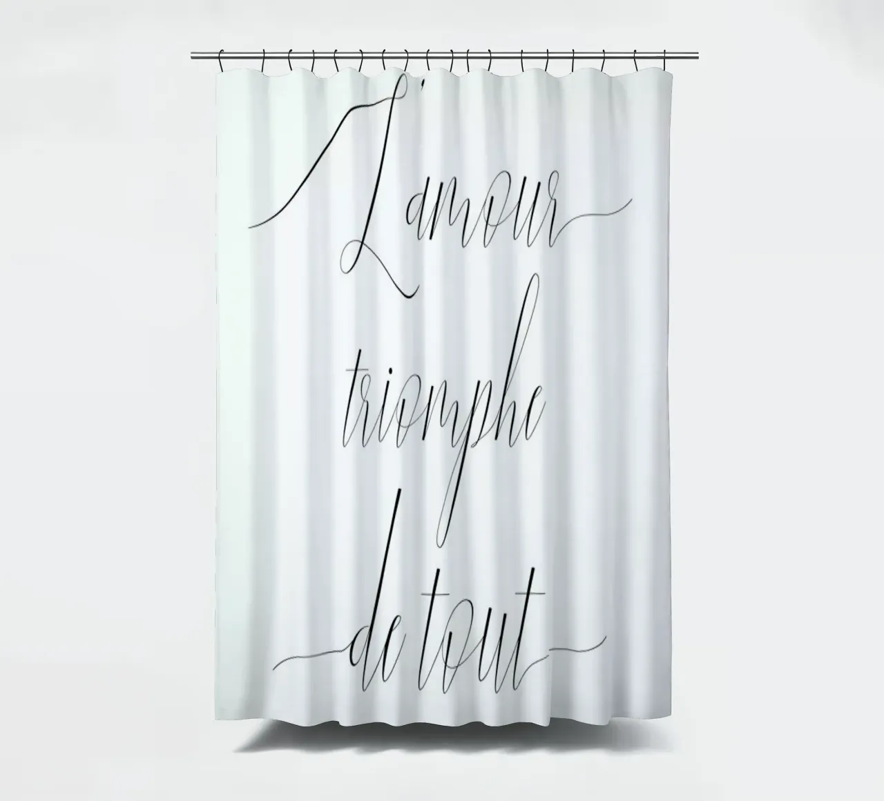 L'amour triomphe shower curtain by typed