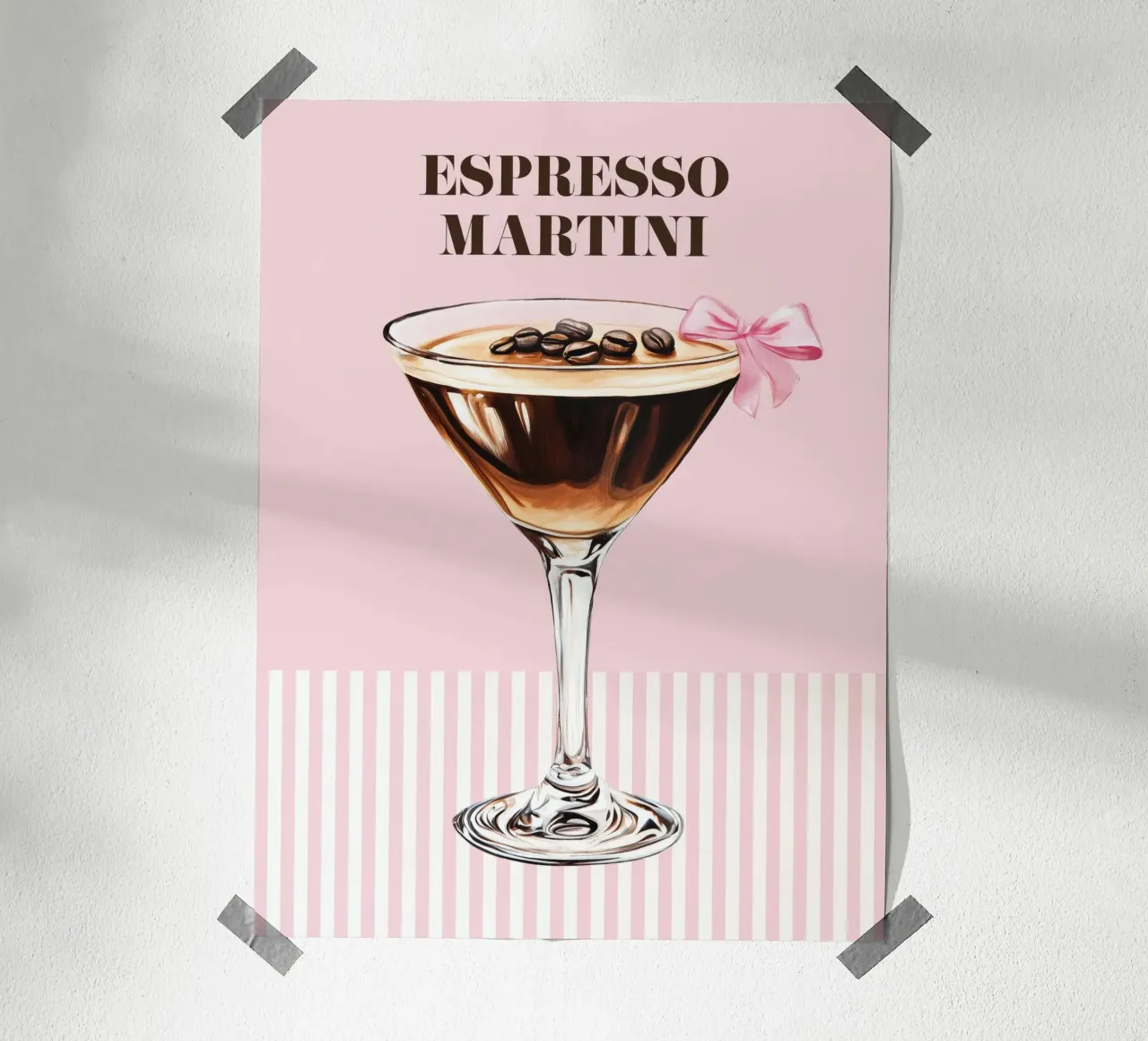 Espresso Martini and Pink Bow Cocktail Drink Vintage Coffee hahnemühle by Gentle Echoes Art