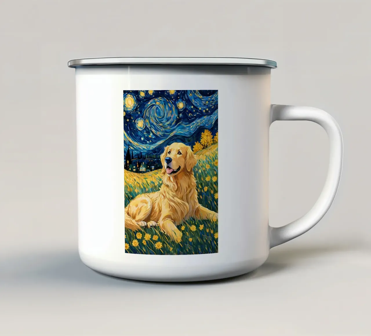 Golden Retriever Notte stellata tazza in smalto da Adrian Patel