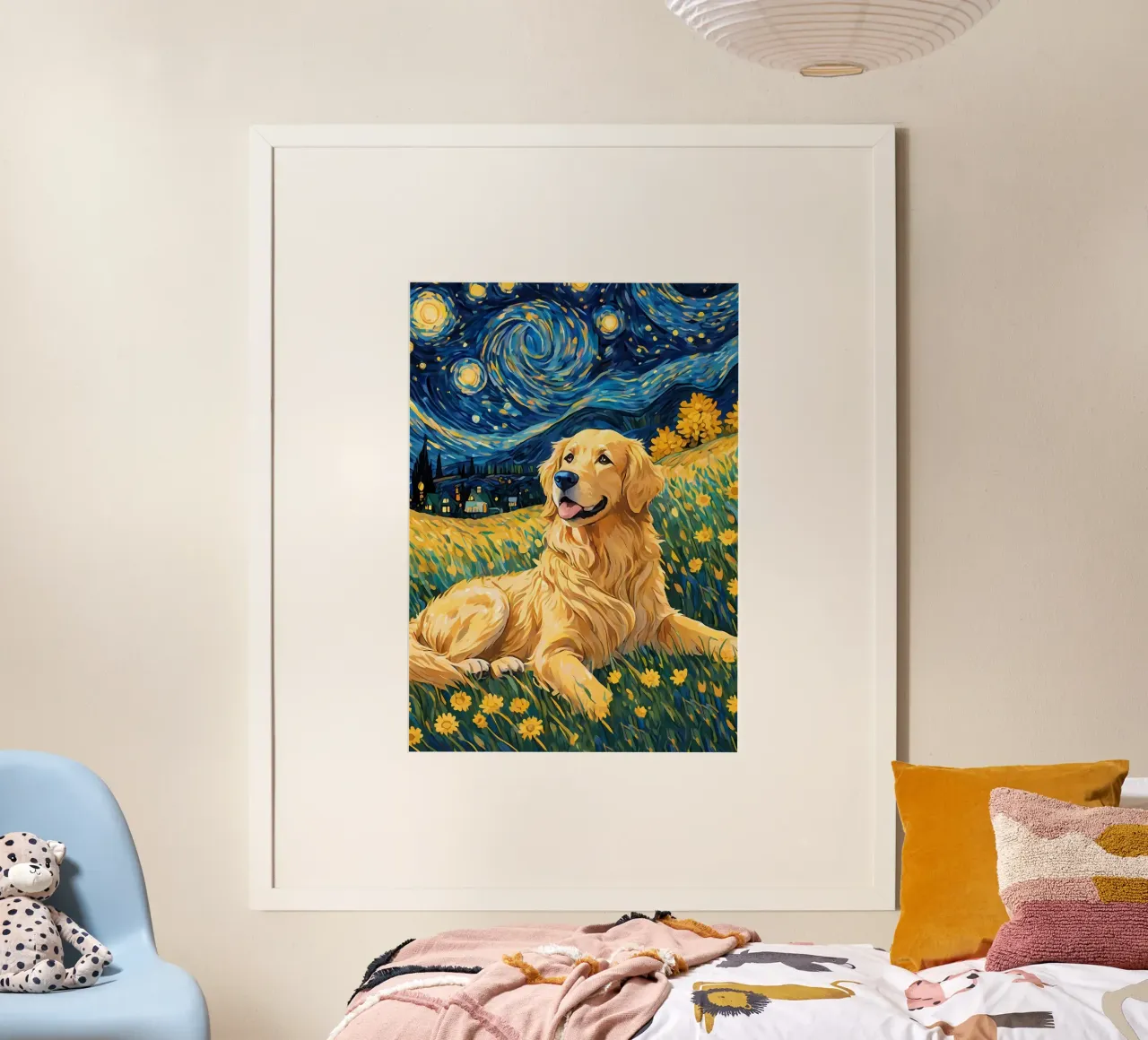 Golden Retriever Starry Night poster by Adrian Patel